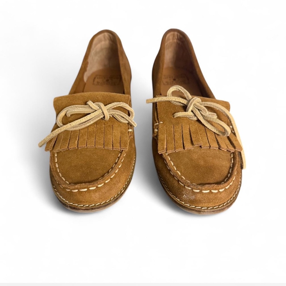 Lucky Brand Brown Suede Fringe Loafers Moccasins Size 10